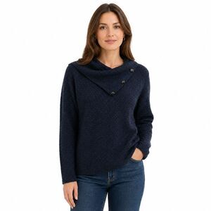 Coldwater Creek Sweater Womens Large Blue Cowl Neck Button Long Sleeve Pullover